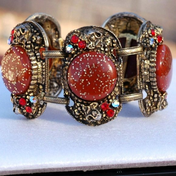 Selro Confetti Lucite AB Rhinestone Chunky Figural Heads Bracelet - Picture 1 of 6